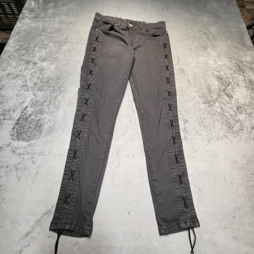 BLANKNYC Jeans Womens 27 Black Skinny Lace Up Side Pants Punk Moto Stretch‎